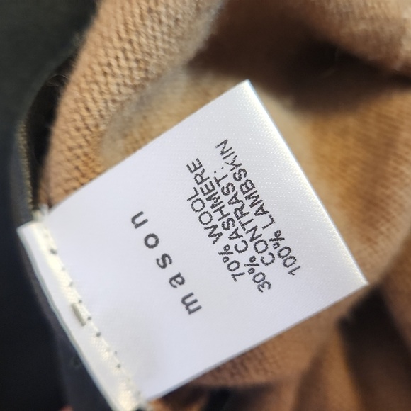 MASON Wool Blend Crew Neck Sweater with Leather Panel, size P - Picture 6 of 9